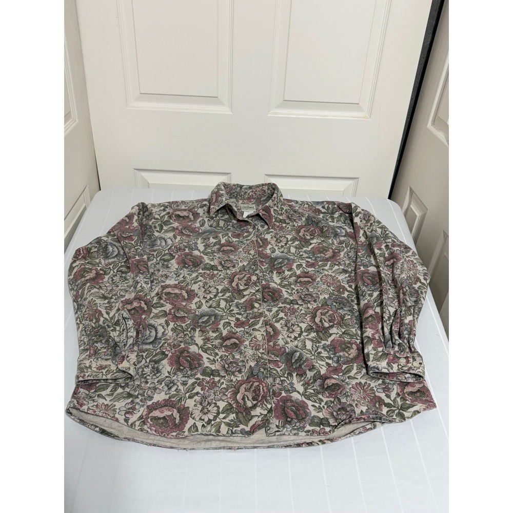 Northwest Express Harry and David Floral Cotton Button Down Shirt Womens XL Rose